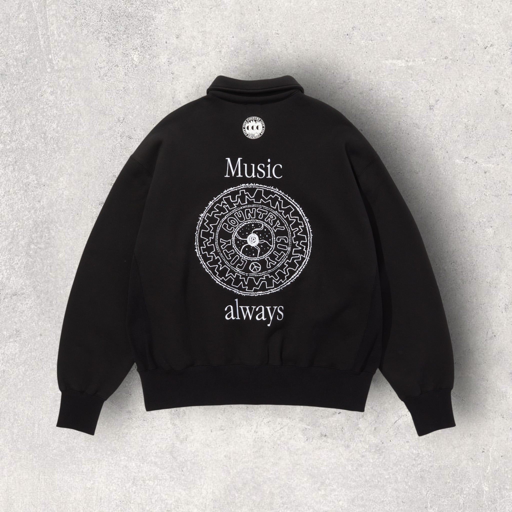 CITY COUNTRY CITY / Embroidered Logo Half Zip Sweatshirts BLACK
