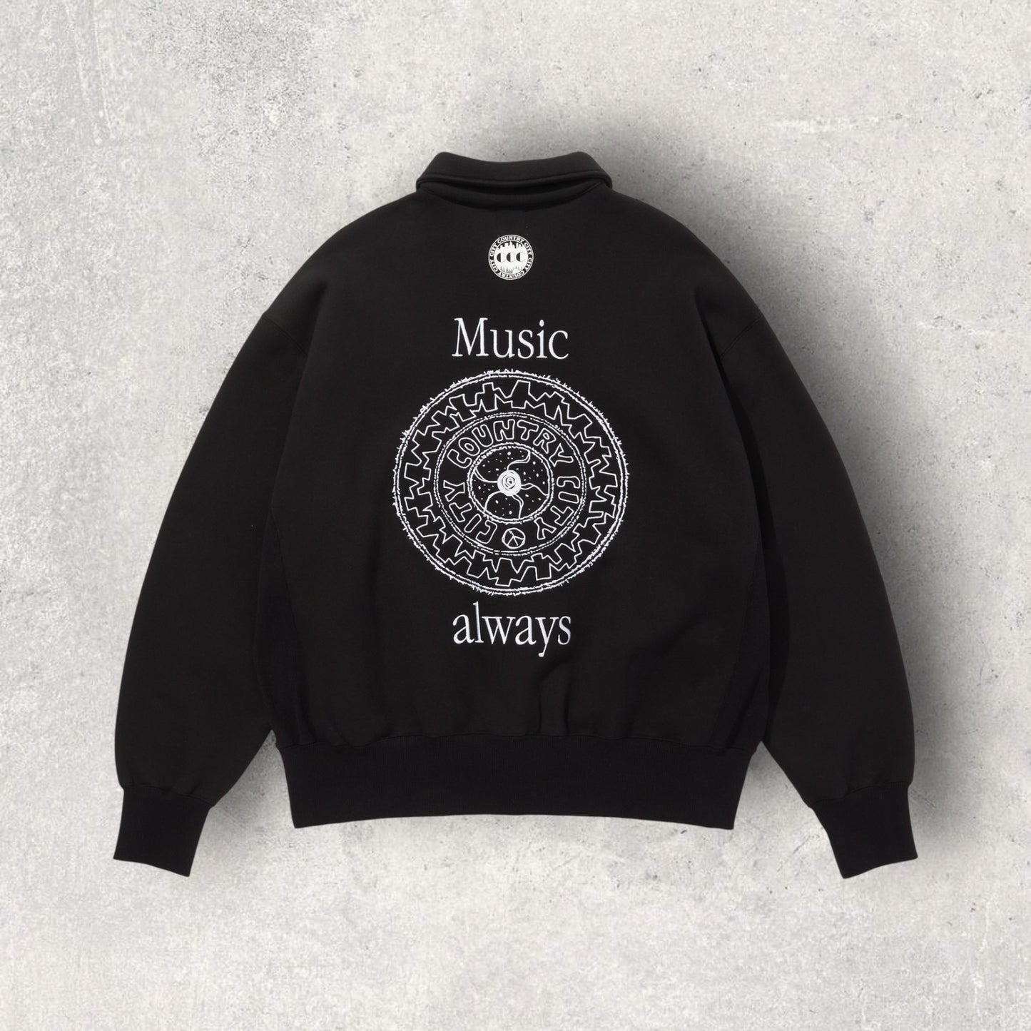 CITY COUNTRY CITY / Embroidered Logo Half Zip Sweatshirts BLACK